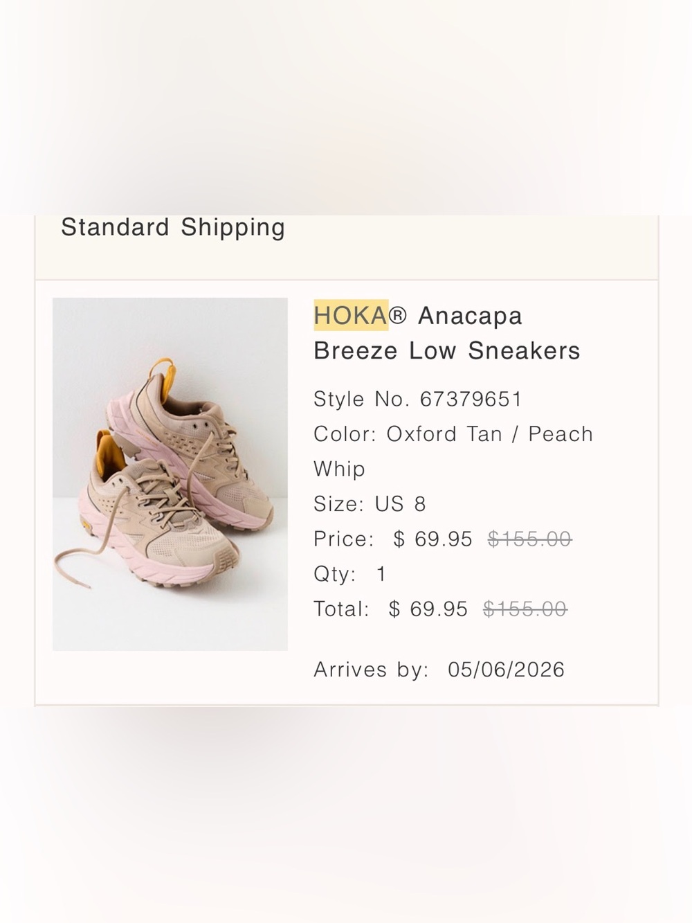 Hoka Taupe Sneakers with Pink Sole and Mustard Heel Tab